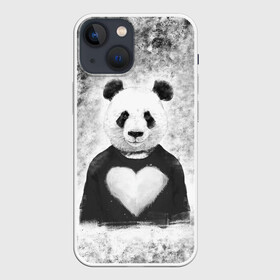Чехол для iPhone 13 mini с принтом Панда Любовь Сердце Меланж в Санкт-Петербурге,  |  | animals | beast | panda | глаза | животные | звери | краски | любовь | меланж | милые | панда | пятна | растения | сердце | серый | цветы | чб | эвкалипт