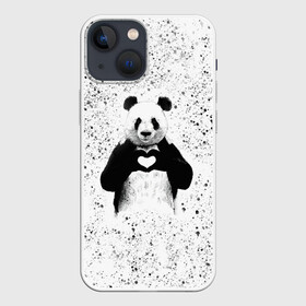 Чехол для iPhone 13 mini с принтом Панда Любовь Сердце Брызги в Санкт-Петербурге,  |  | animals | beast | panda | брызги | глаза | животные | звери | краски | любовь | милые | панда | пятна | растения | сердце | серый | точки | цветы | чб | эвкалипт