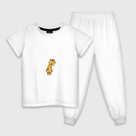 Детская пижама хлопок с принтом милый жираф со спины в Санкт-Петербурге, 100% хлопок |  брюки и футболка прямого кроя, без карманов, на брюках мягкая резинка на поясе и по низу штанин
 | желый | жираф | зверь | пятна | рожки | со спины | цветной