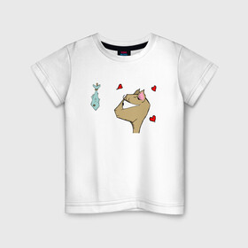 Детская футболка хлопок с принтом Love Fish в Санкт-Петербурге, 100% хлопок | круглый вырез горловины, полуприлегающий силуэт, длина до линии бедер | animal | cat | cute | kitty | meow | друг | животные | киска | кися | китти | кот | котенок | котик | котэ | кошечка | кошка | мур | мяу | питомец