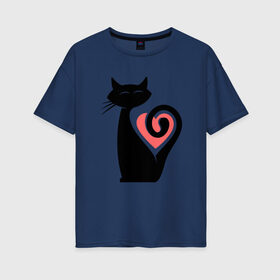 Женская футболка хлопок Oversize с принтом Heart Cat в Санкт-Петербурге, 100% хлопок | свободный крой, круглый ворот, спущенный рукав, длина до линии бедер
 | animal | cat | cute | kitty | meow | друг | животные | киска | кися | китти | кот | котенок | котик | котэ | кошечка | кошка | мур | мяу | питомец | сердце