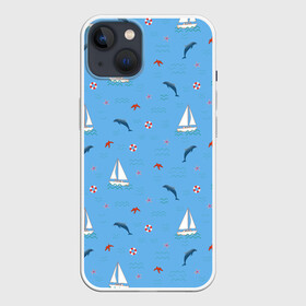 Чехол для iPhone 13 с принтом Море, дельфины, парусник в Санкт-Петербурге,  |  | Тематика изображения на принте: boat | dolphins | lifebuoy | marine | ocean | sea | southern | starfish | summer | vacation | waves | волны | корабль | лето | лодка | морская звезда | морской | обитатели | океан | отдых | пейзаж | плавание | пляж | синий | спасательный круг | 