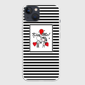 Чехол для iPhone 13 с принтом Аппликация про любовь в Санкт-Петербурге,  |  | любовь | молодежный | набросок | полосатый узор | популярный | рисунок | скетч | черно белый | школа