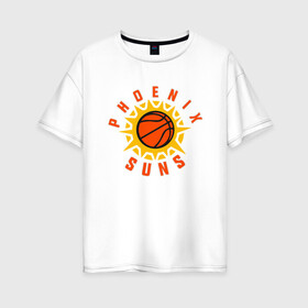 Женская футболка хлопок Oversize с принтом Phoenix Suns в Санкт-Петербурге, 100% хлопок | свободный крой, круглый ворот, спущенный рукав, длина до линии бедер
 | basketball | mvp | nba | phoenix | sport | streetball | suns | аризона | баскетбол | игра | крис пол | мяч | нба | санс | спорт | стритбол | тренер | финикс | чемпион