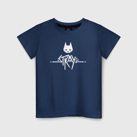Детская футболка хлопок с принтом Stray Game 2021 Logo в Санкт-Петербурге, 100% хлопок | круглый вырез горловины, полуприлегающий силуэт, длина до линии бедер | Тематика изображения на принте: 2021 | cat | cyberpunk | game | stray | бродилка | бродить | бродячий | киберпанк | кот | стрей | стрэй