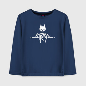 Детский лонгслив хлопок с принтом Stray Game 2021 Logo в Санкт-Петербурге, 100% хлопок | круглый вырез горловины, полуприлегающий силуэт, длина до линии бедер | 2021 | cat | cyberpunk | game | stray | бродилка | бродить | бродячий | киберпанк | кот | стрей | стрэй