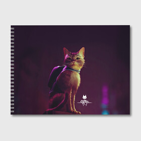 Альбом для рисования с принтом Stray Game 2021 в Санкт-Петербурге, 100% бумага
 | матовая бумага, плотность 200 мг. | 2021 | cat | cyberpunk | game | stray | бродилка | бродить | бродячий | киберпанк | кот | стрей | стрэй