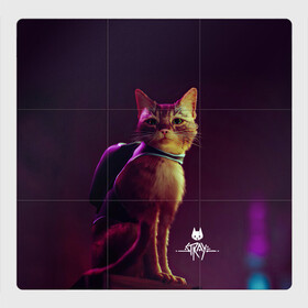 Магнитный плакат 3Х3 с принтом Stray Game 2021 в Санкт-Петербурге, Полимерный материал с магнитным слоем | 9 деталей размером 9*9 см | 2021 | cat | cyberpunk | game | stray | бродилка | бродить | бродячий | киберпанк | кот | стрей | стрэй