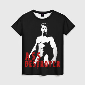 Женская футболка 3D с принтом ASS DESTROYER SF 3D в Санкт-Петербурге, 100% полиэфир ( синтетическое хлопкоподобное полотно) | прямой крой, круглый вырез горловины, длина до линии бедер | асс дестроер | качек | мускулы | человек