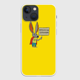 Чехол для iPhone 13 mini с принтом Ultra Bunny в Санкт-Петербурге,  |  | obstaculos son oportunidades | rabbit | жёлтый | заяц | надпись | плащ