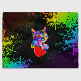 Плед 3D с принтом РАДУЖНЫЙ КОТИК / RAINBOW KITTY в Санкт-Петербурге, 100% полиэстер | закругленные углы, все края обработаны. Ткань не мнется и не растягивается | Тематика изображения на принте: heart | kitty | like | low poly | rainbow | животные | звери | котик | лайк | радуга | радужный котик | сердечко | цветные