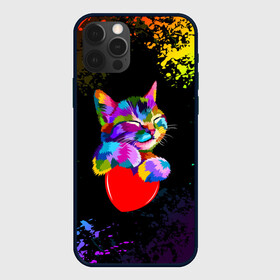 Чехол для iPhone 12 Pro с принтом РАДУЖНЫЙ КОТИК / RAINBOW KITTY в Санкт-Петербурге, силикон | область печати: задняя сторона чехла, без боковых панелей | heart | kitty | like | low poly | rainbow | животные | звери | котик | лайк | радуга | радужный котик | сердечко | цветные