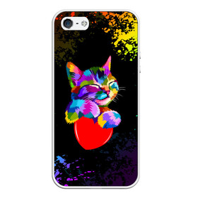 Чехол для iPhone 5/5S матовый с принтом РАДУЖНЫЙ КОТИК / RAINBOW KITTY в Санкт-Петербурге, Силикон | Область печати: задняя сторона чехла, без боковых панелей | Тематика изображения на принте: heart | kitty | like | low poly | rainbow | животные | звери | котик | лайк | радуга | радужный котик | сердечко | цветные