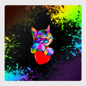 Магнитный плакат 3Х3 с принтом РАДУЖНЫЙ КОТИК / RAINBOW KITTY в Санкт-Петербурге, Полимерный материал с магнитным слоем | 9 деталей размером 9*9 см | heart | kitty | like | low poly | rainbow | животные | звери | котик | лайк | радуга | радужный котик | сердечко | цветные
