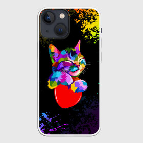 Чехол для iPhone 13 mini с принтом РАДУЖНЫЙ КОТИК   RAINBOW KITTY в Санкт-Петербурге,  |  | Тематика изображения на принте: heart | kitty | like | low poly | rainbow | животные | звери | котик | лайк | радуга | радужный котик | сердечко | цветные