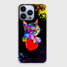 Чехол для iPhone 13 Pro с принтом РАДУЖНЫЙ КОТИК   RAINBOW KITTY в Санкт-Петербурге,  |  | heart | kitty | like | low poly | rainbow | животные | звери | котик | лайк | радуга | радужный котик | сердечко | цветные