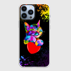 Чехол для iPhone 13 Pro Max с принтом РАДУЖНЫЙ КОТИК   RAINBOW KITTY в Санкт-Петербурге,  |  | heart | kitty | like | low poly | rainbow | животные | звери | котик | лайк | радуга | радужный котик | сердечко | цветные