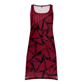 Платье-майка 3D с принтом Красный комбинированный узор  в Санкт-Петербурге, 100% полиэстер | полуприлегающий силуэт, широкие бретели, круглый вырез горловины, удлиненный подол сзади. | абстрактный | в полоску | геометрический | красный | полосатый | современный