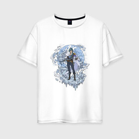 Женская футболка хлопок Oversize с принтом Кэйа в деле в Санкт-Петербурге, 100% хлопок | свободный крой, круглый ворот, спущенный рукав, длина до линии бедер
 | арт | кейа | крио | кэйа | лёд | мондштадт | пират | рисунок