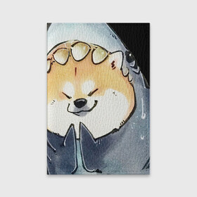 Обложка для паспорта матовая кожа с принтом Акуло-пёс в Санкт-Петербурге, натуральная матовая кожа | размер 19,3 х 13,7 см; прозрачные пластиковые крепления | Тематика изображения на принте: акита ину | акула | арт | костюм | пёс | рисунок | рыжая собака | рыжий пёс | сиба ину | собака