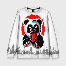 Детский свитшот 3D с принтом Злая Кровавая Панда в Санкт-Петербурге, 100% полиэстер | свободная посадка, прямой крой, мягкая тканевая резинка на рукавах и понизу свитшота | animal | beast | blood | fire | monster | panda | животные | звери | зубы | кровь | монстр | огонь | панда | хищник