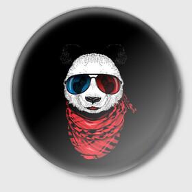 Значок с принтом Панда Хипстер в Очках в Санкт-Петербурге,  металл | круглая форма, металлическая застежка в виде булавки | animal | funny | panda | животные | звери | милые | очки | панда | прикол | хипстер