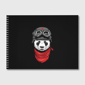 Альбом для рисования с принтом Панда Танкист  в Санкт-Петербурге, 100% бумага
 | матовая бумага, плотность 200 мг. | animal | funny | panda | военный | животные | звери | милые | очки | панда | прикол | хипстер