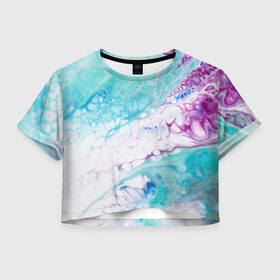 Женская футболка Crop-top 3D с принтом Цветная морская пена в Санкт-Петербурге, 100% полиэстер | круглая горловина, длина футболки до линии талии, рукава с отворотами | Тематика изображения на принте: абстракция | волна | море | мрамор | пена | пузыри