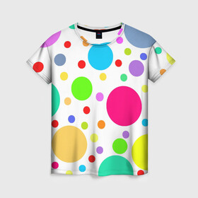 Женская футболка 3D с принтом Polka dot в Санкт-Петербурге, 100% полиэфир ( синтетическое хлопкоподобное полотно) | прямой крой, круглый вырез горловины, длина до линии бедер | dotted | в горошек | зелёный | красный | разноцветный | синий | узор