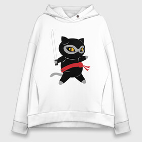 Женское худи Oversize хлопок с принтом Ninja Cat в Санкт-Петербурге, френч-терри — 70% хлопок, 30% полиэстер. Мягкий теплый начес внутри —100% хлопок | боковые карманы, эластичные манжеты и нижняя кромка, капюшон на магнитной кнопке | animal | cat | cute | kitty | meow | друг | животные | киска | кися | китти | кот | котенок | котик | котэ | кошечка | кошка | мур | мяу | ниндзя | питомец