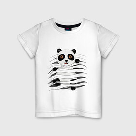 Детская футболка хлопок с принтом МАЛЫШ ПАНДА в Санкт-Петербурге, 100% хлопок | круглый вырез горловины, полуприлегающий силуэт, длина до линии бедер | baby | bear | china | honey | little | panda | sweet | texture | иллюзия | китай | малыш | медведь | милый | мишка | няшка | панда | текстуры