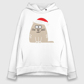 Женское худи Oversize хлопок с принтом New Year Cat в Санкт-Петербурге, френч-терри — 70% хлопок, 30% полиэстер. Мягкий теплый начес внутри —100% хлопок | боковые карманы, эластичные манжеты и нижняя кромка, капюшон на магнитной кнопке | animal | cat | cute | kitty | meow | дед мороз | друг | животные | киска | кися | китти | кот | котенок | котик | котэ | кошечка | кошка | мур | мяу | новый год | питомец | санта