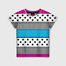 Детская футболка 3D с принтом Молодежный современный узор в Санкт-Петербурге, 100% гипоаллергенный полиэфир | прямой крой, круглый вырез горловины, длина до линии бедер, чуть спущенное плечо, ткань немного тянется | звезды | модный | полосатый пэчворк | полосатый узор | популярный | пэчворк | розовый | черный