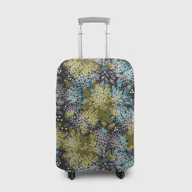 Чехол для чемодана 3D с принтом Черно оливковый цветочный  в Санкт-Петербурге, 86% полиэфир, 14% спандекс | двустороннее нанесение принта, прорези для ручек и колес | абстрактный | детский | молодежный | популярный | современный | текстура | узор | цветочный