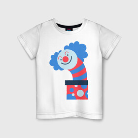 Детская футболка хлопок с принтом Жуткий клоун-сюрприз в коробке в Санкт-Петербурге, 100% хлопок | круглый вырез горловины, полуприлегающий силуэт, длина до линии бедер | веселье | жутко | клоун | мило | монстры | персонаж | существа | сюрприз