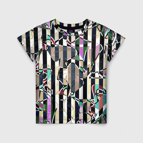 Детская футболка 3D с принтом Полосатый абстрактный узор в Санкт-Петербурге, 100% гипоаллергенный полиэфир | прямой крой, круглый вырез горловины, длина до линии бедер, чуть спущенное плечо, ткань немного тянется | Тематика изображения на принте: абстрактный | креативный | молодежный | полосатый | разноцветный | рустик | современный
