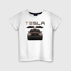 Детская футболка хлопок с принтом TESLA MODEL X в Санкт-Петербурге, 100% хлопок | круглый вырез горловины, полуприлегающий силуэт, длина до линии бедер | model x | tesla | tesla model x | авто | автомобили | машины | модель х | тесла | тесла модель х