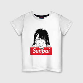 Детская футболка хлопок с принтом Нагаторо Senpai в Санкт-Петербурге, 100% хлопок | круглый вырез горловины, полуприлегающий силуэт, длина до линии бедер | anime | nagatoro | senpai | аниме | нагаторо | не издевайся надо мной | сенпай | сэнпай