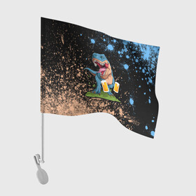 Флаг для автомобиля с принтом Пивозавр - Краска в Санкт-Петербурге, 100% полиэстер | Размер: 30*21 см | Тематика изображения на принте: dinosaur | pivo | pivozavr | взрыв | динозавр | краска | прикол