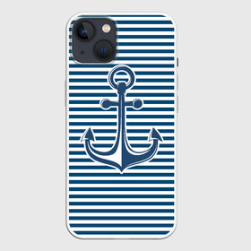 Чехол для iPhone 13 с принтом Тельняшка с якорем в Санкт-Петербурге,  |  | anchor | marine | vest | vest with anchor | морская | тельняшка | тельняшка с якорем | якорь