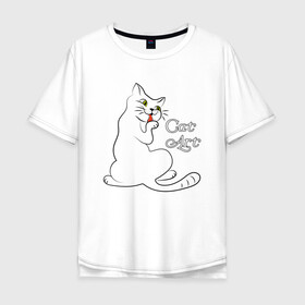 Мужская футболка хлопок Oversize с принтом Белая кошка в Санкт-Петербурге, 100% хлопок | свободный крой, круглый ворот, “спинка” длиннее передней части | cat | cat art | звери | кот | котенок | котик | кошка