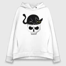 Женское худи Oversize хлопок с принтом Skull Cat в Санкт-Петербурге, френч-терри — 70% хлопок, 30% полиэстер. Мягкий теплый начес внутри —100% хлопок | боковые карманы, эластичные манжеты и нижняя кромка, капюшон на магнитной кнопке | animal | cat | cute | kitty | meow | друг | животные | киска | кися | китти | кот | котенок | котик | котэ | кошечка | кошка | мур | мяу | питомец | скелет | череп