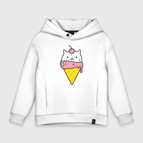 Детское худи Oversize хлопок с принтом Ice Cream Cat в Санкт-Петербурге, френч-терри — 70% хлопок, 30% полиэстер. Мягкий теплый начес внутри —100% хлопок | боковые карманы, эластичные манжеты и нижняя кромка, капюшон на магнитной кнопке | animal | cat | cute | ice cream | kitty | meow | друг | животные | киска | кися | китти | кот | котенок | котик | котэ | кошечка | кошка | мороженое | мур | мяу | питомец