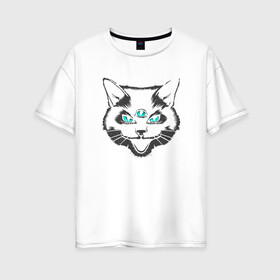 Женская футболка хлопок Oversize с принтом Angry Cat в Санкт-Петербурге, 100% хлопок | свободный крой, круглый ворот, спущенный рукав, длина до линии бедер
 | animal | cat | cute | kitty | meow | друг | животные | киска | кися | китти | кот | котенок | котик | котэ | кошечка | кошка | мур | мяу | питомец