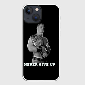 Чехол для iPhone 13 mini с принтом Never give up в Санкт-Петербурге,  |  | джон сина | знаменитость | никогда не сдавайся | пояс | рестлинг | черно белый