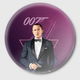 Значок с принтом агент 007 Джеймс Бонд в Санкт-Петербурге,  металл | круглая форма, металлическая застежка в виде булавки | 007 | bond | james bond | no time to die | бонд | джеймс бонд | кино | не время умирать
