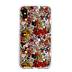 Чехол для iPhone XS Max матовый с принтом Абстрактный разноцветный узор в Санкт-Петербурге, Силикон | Область печати: задняя сторона чехла, без боковых панелей | абстрактный | граффити | желтый | красный | мазня | молодежный | популярный | разноцветный | рисунок | современный | черный
