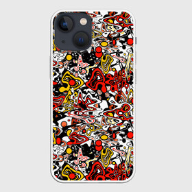 Чехол для iPhone 13 mini с принтом Абстрактный разноцветный узор в Санкт-Петербурге,  |  | абстрактный | граффити | желтый | красный | мазня | молодежный | популярный | разноцветный | рисунок | современный | черный