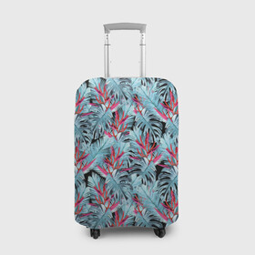Чехол для чемодана 3D с принтом Розово-голубой тропический  в Санкт-Петербурге, 86% полиэфир, 14% спандекс | двустороннее нанесение принта, прорези для ручек и колес | листья | листья монстеры | монстера | папоротник | пляжный | тропический | цветочный
