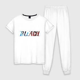 Женская пижама хлопок с принтом Bleach логотип в Санкт-Петербурге, 100% хлопок | брюки и футболка прямого кроя, без карманов, на брюках мягкая резинка на поясе и по низу штанин | bleach | банкай | ичиго куросаки | квинси | пустой | шинигами